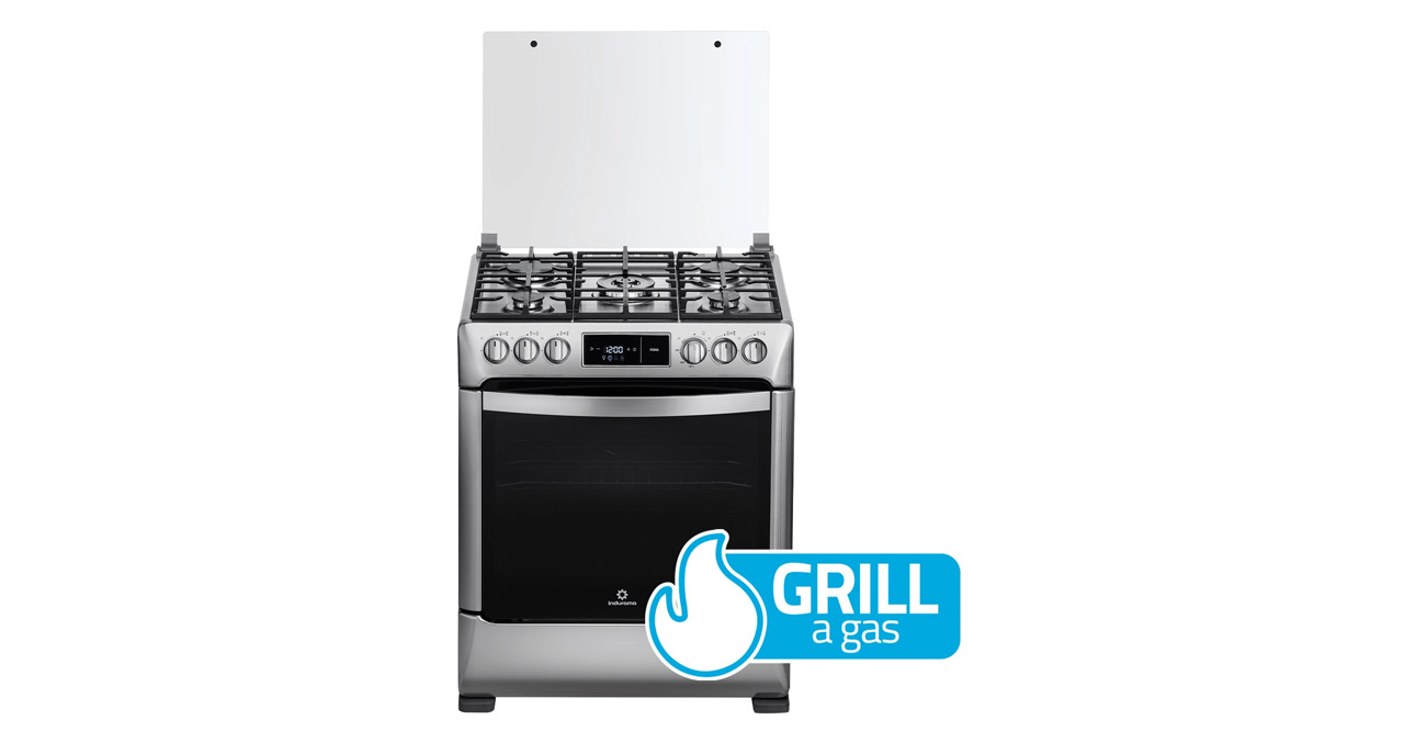 COCINA A GAS INDURAMA 30" ROMA 5 HORNILLAS ZAFIRO - GRILL - CROMADA